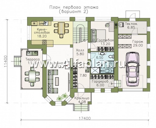 Проекты домов Альфаплан - «Статус» - современный комфортный дом с гаражом и террасой - превью плана проекта №2