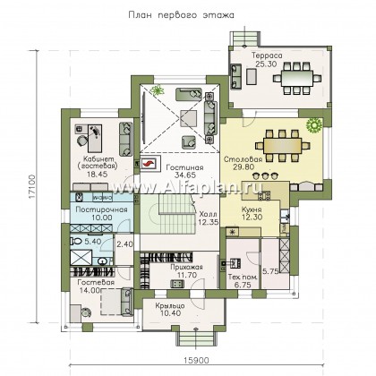 «Эльба» - проект современного двухэтажного дома, вилла со вторым светом, балконом и с террасой - превью план дома