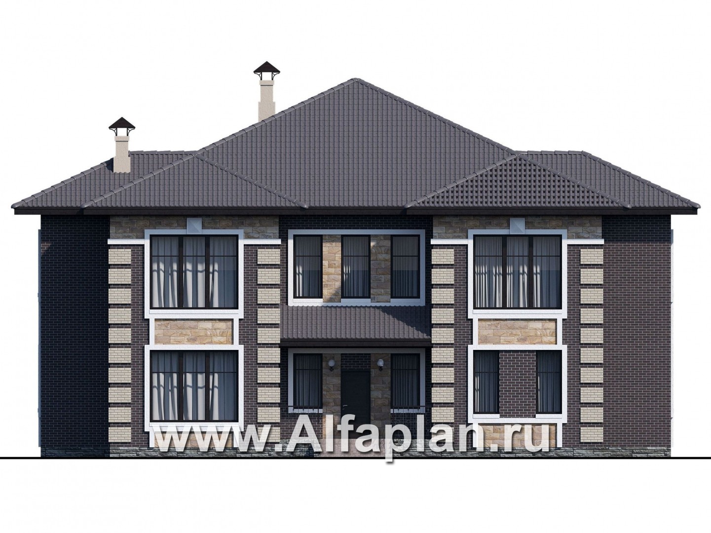 Проекты домов Альфаплан - «Двина» - элегантный особняк с симметричным фасадом - изображение фасада №1