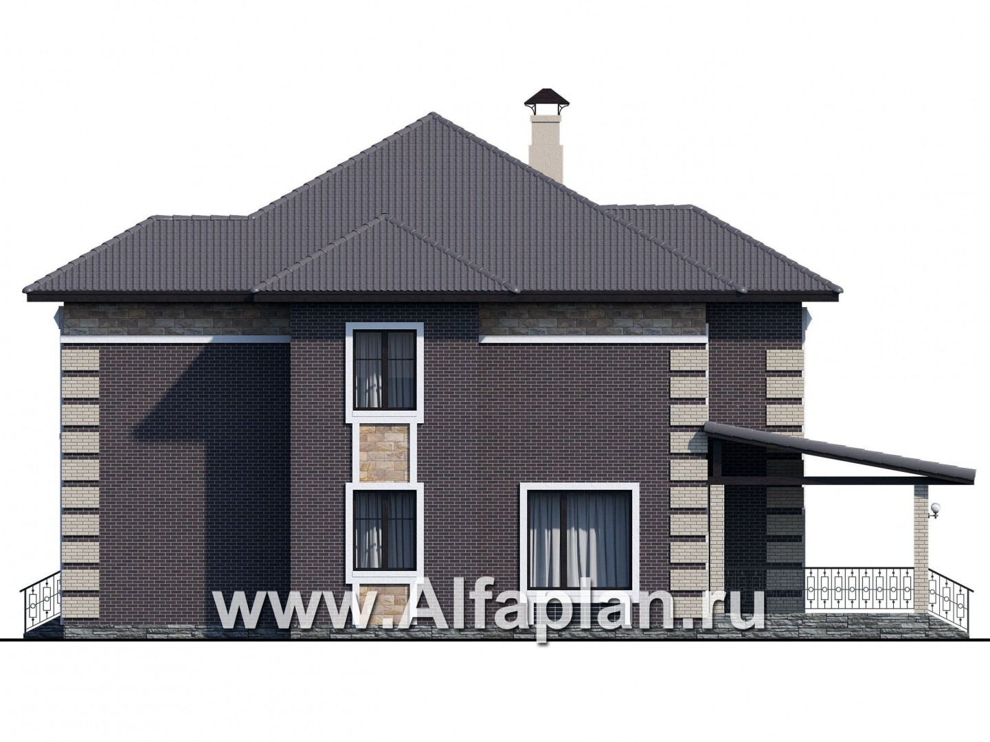 Проекты домов Альфаплан - «Двина» - элегантный особняк с симметричным фасадом - изображение фасада №2