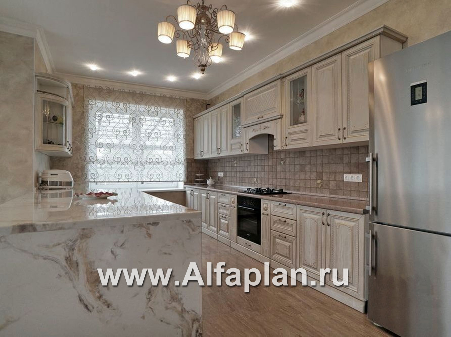 Проекты домов Альфаплан - «Голицын» - коттедж с двусветной гостиной и цоколем - дополнительное изображение №5