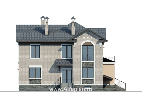 Проекты домов Альфаплан - «Голицын» - коттедж с двусветной гостиной и цоколем - превью фасада №4