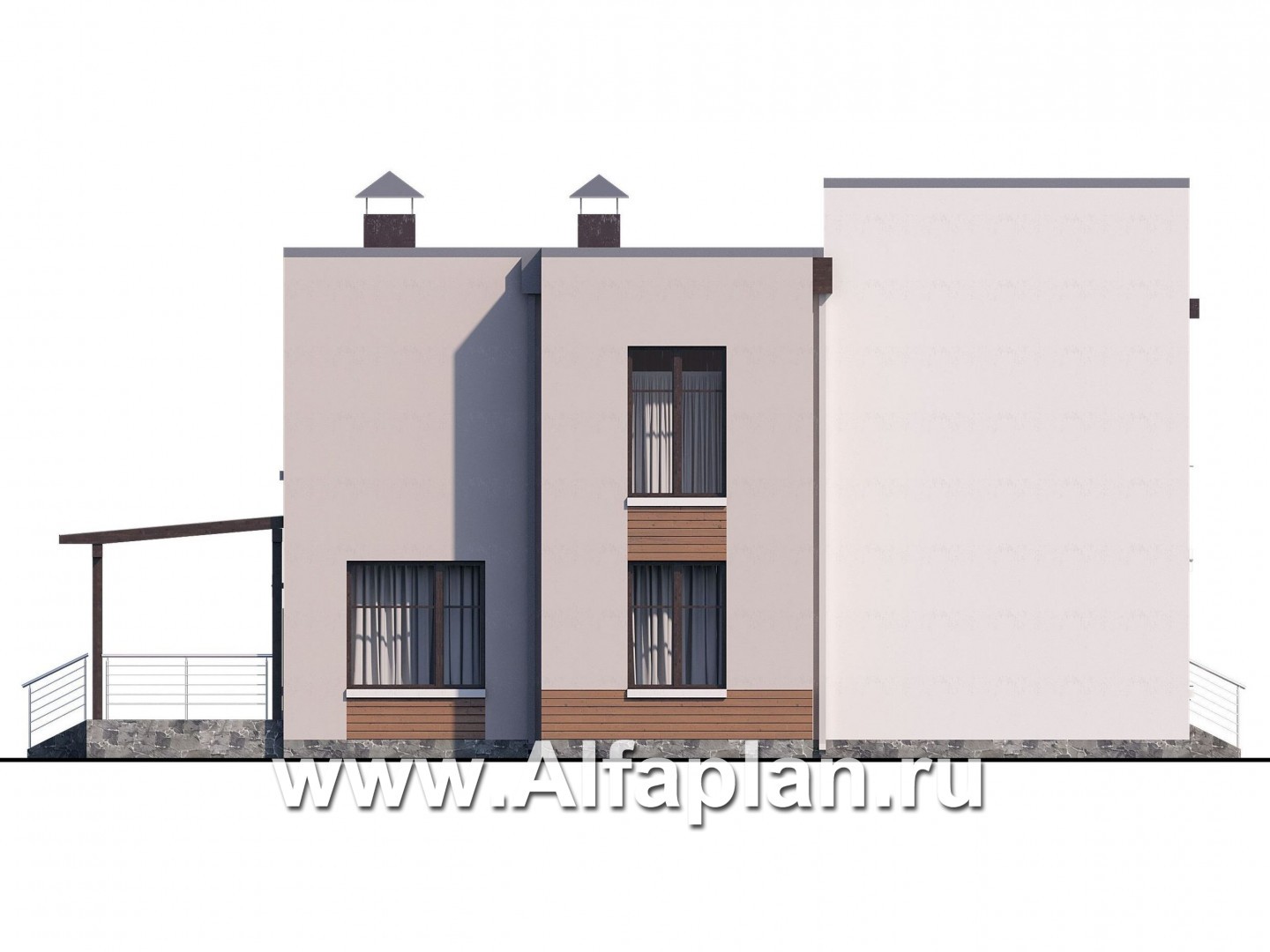 Проекты домов Альфаплан - «Эвр» - современный коттедж с плоской кровлей - изображение фасада №3