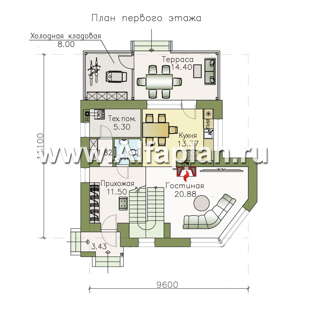 Проекты домов Альфаплан - «Сердцеед» - оригинальный и компактный коттедж - изображение плана проекта №1