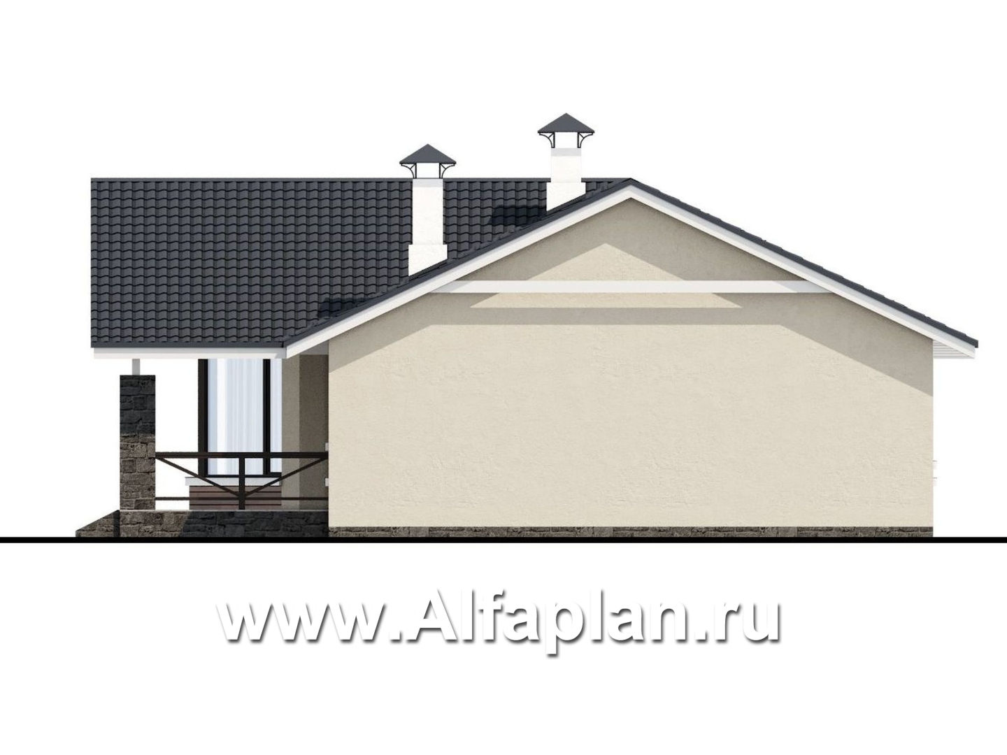 Проекты домов Альфаплан - «Яркий мир» - одноэтажный дом с высокой гостиной и просторной террасой - изображение фасада №2