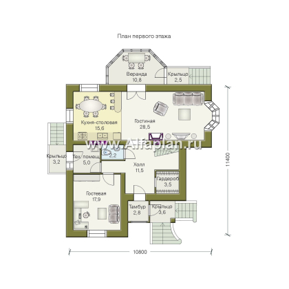 Проекты домов Альфаплан - «Приорат» - двухэтажный коттедж с рустовкой - превью плана проекта №1