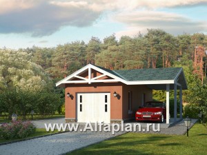 Проекты домов Альфаплан - Закрытый гараж и навес для авто - превью основного изображения