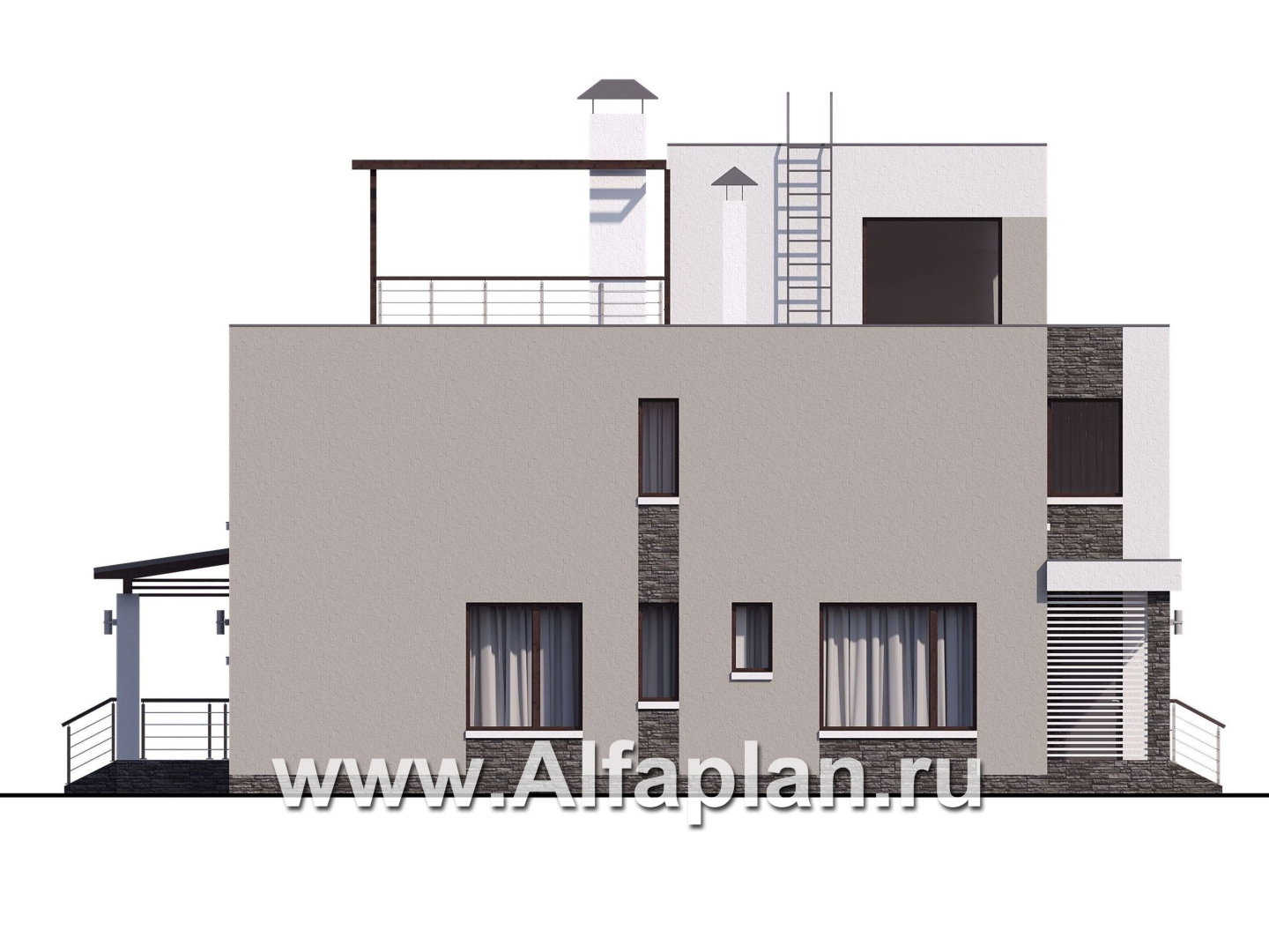 Проекты домов Альфаплан - « Альстер» — трехэтажный коттедж с эксплуатируемой кровлей - изображение фасада №3