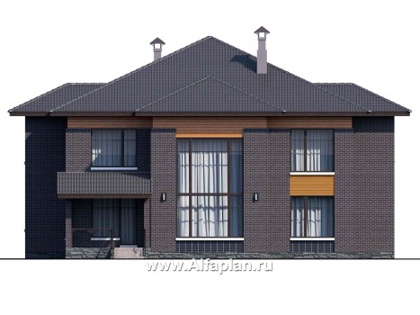 Проекты домов Альфаплан - «Дунай» — вилла с двусветной гостиной - превью фасада №4
