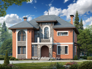 Проекты домов Альфаплан - «Айвенго»- двуxэтажный особняк для большой семьи с жилой мансардой - превью основного изображения