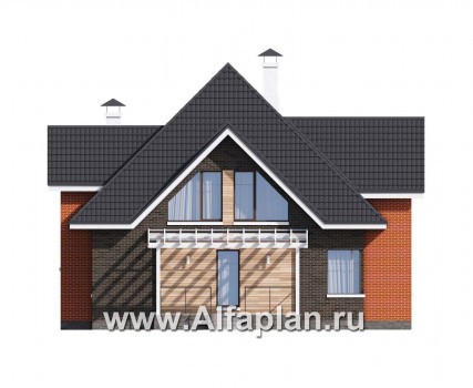 «Альтаир» - проект дома с мансардой, из кирпича или газобетона, фасад из штукатурки, с террасой, современный стиль - превью фасада дома