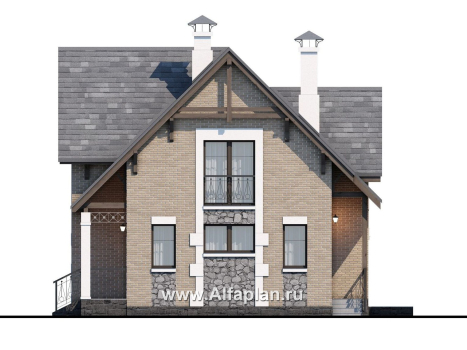 Проекты домов Альфаплан - Коттедж из кирпича «Семейное гнездо» с комфортной современной планировкой - превью фасада №2