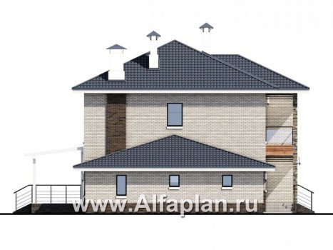 Проекты домов Альфаплан - «Вязьма» - удобный коттедж с двусветной гостиной и гаражом - превью фасада №3