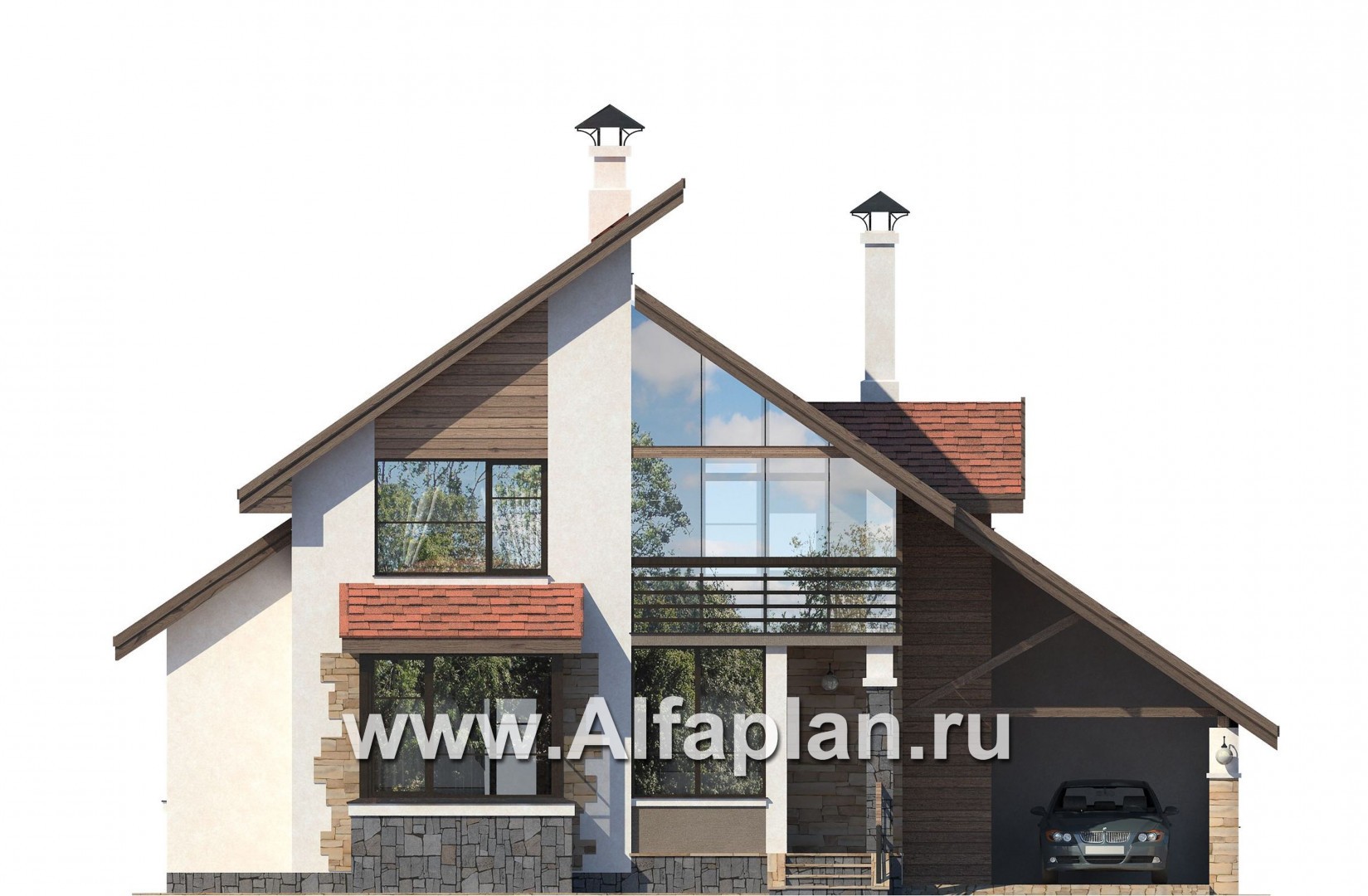 Проекты домов Альфаплан - «Футура» - коттедж для современной семьи с двумя детьми - изображение фасада №1