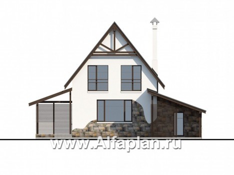 «Фьорд» - проект дома с мансардой, с сауной и с террасой, навес на 1 авто, в скандинавском стиле - превью фасада дома
