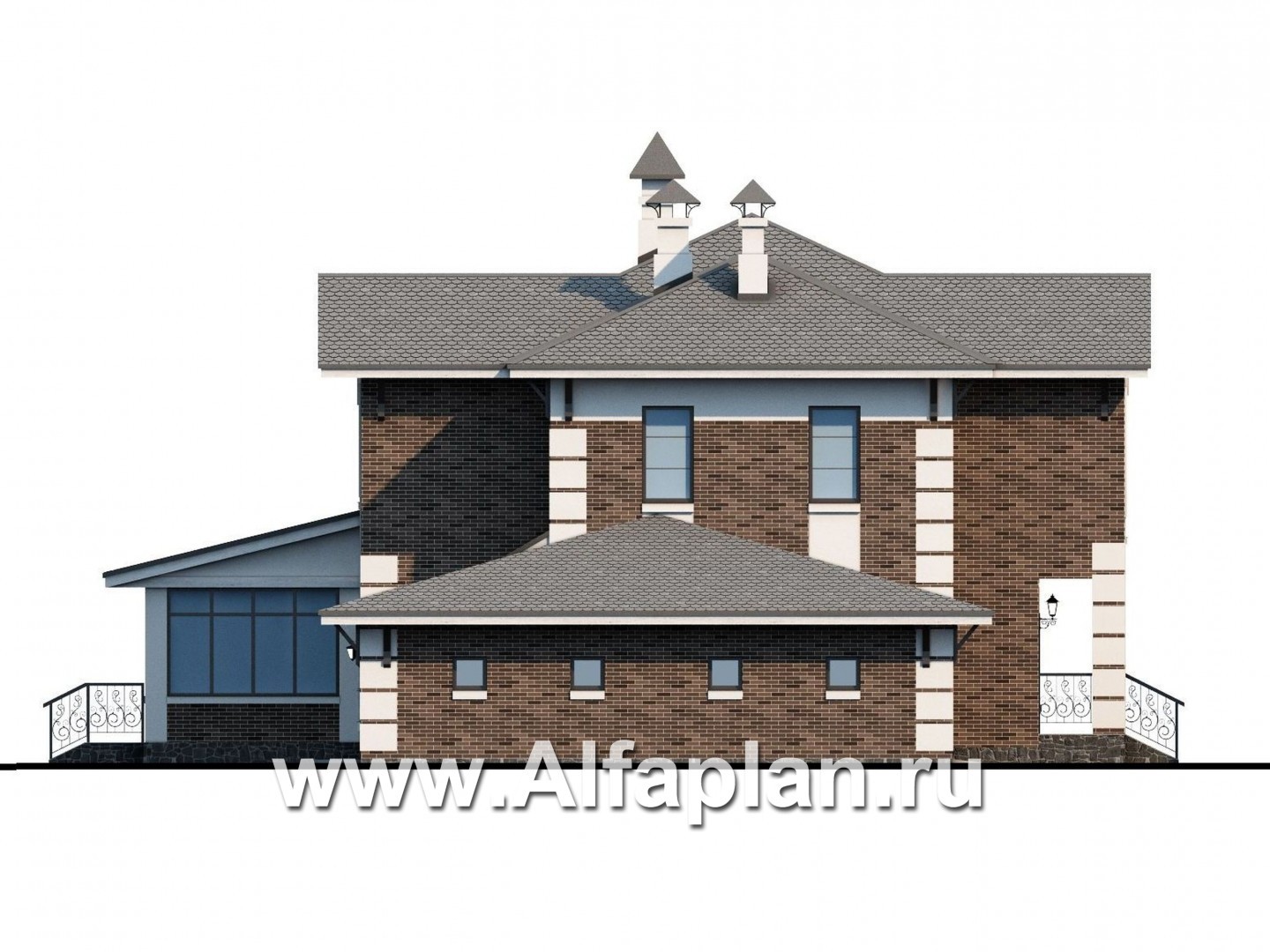 Проекты домов Альфаплан - «Вернисаж» - элегантный коттедж с гаражом и верандой - изображение фасада №3
