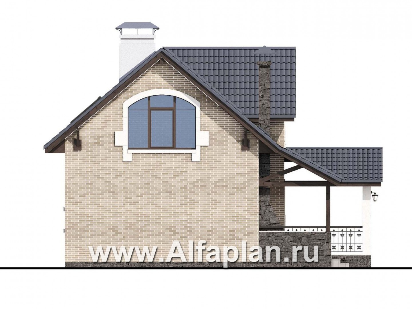 Проекты домов Альфаплан - "Отдых" - проект дома для дачи с мансардой и большой террасой - изображение фасада №3