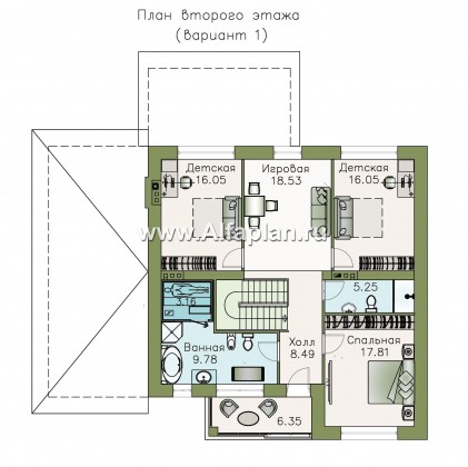 Проекты домов Альфаплан - «Седьмая высота» - современный коттедж с гаражом и просторной верандой - превью плана проекта №2