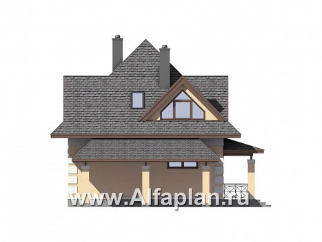 Проекты домов Альфаплан - Компактный мансардный дом с навесом для машины - превью фасада №2