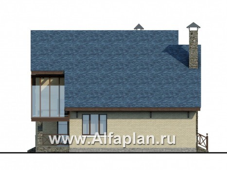 «Простор» -  проект двухэтажного дома из кирпича, планировка с высокой гостиной, труба на фасаде в американском стиле - превью фасада дома