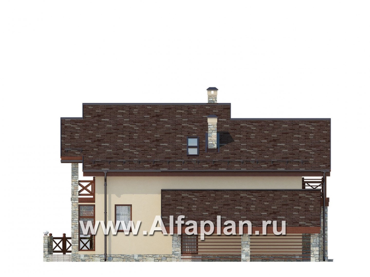 Проекты домов Альфаплан - Двухэтажный коттедж с террасами и зимним садом - изображение фасада №4